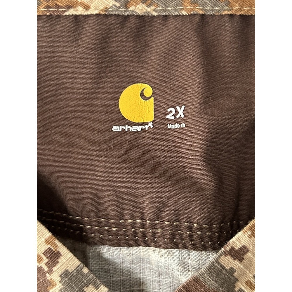 Carhartt Brown Camouflage Scrubs Top Men's 2XL Ripstop V-Neck Brown Green - Picture 3 of 4